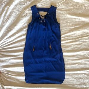 blue lace up dress